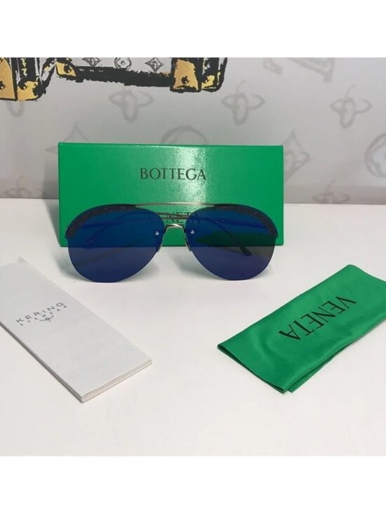 New Authentic Bottega Veneta BV0242S 003 Sunglasses – Blue Pilot Aviator main image 7